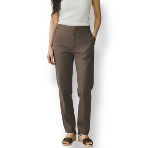 4/$20 Caslon Brown Wide Leg Pants Petite 4P Linen Blend Stretch Cropped Trousers
